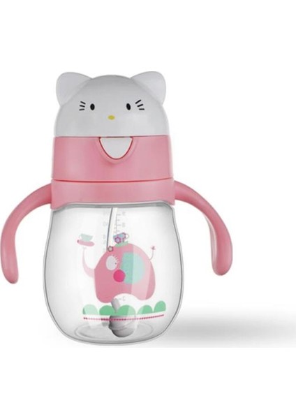 Sevimli 270ML Çocuk Yenidoğan Hasır Kupası ile Çift Kollu Bebek Besleme Öğrenme Içme Şişe Çocuk Su Sippy Bardaklar | Kupalar (Pembe)(Yurt Dışından)