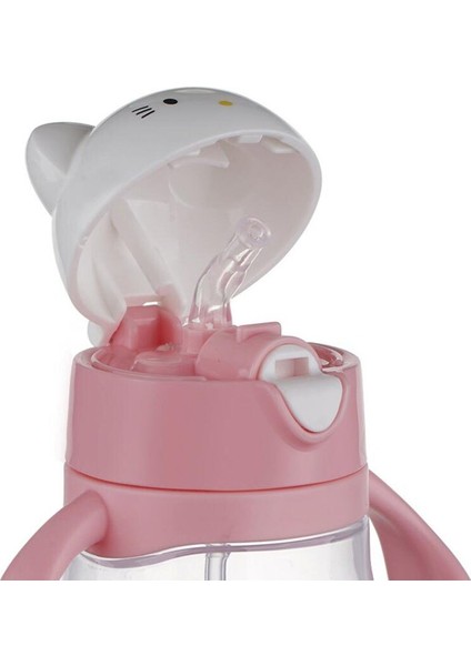 Sevimli 270ML Çocuk Yenidoğan Hasır Kupası ile Çift Kollu Bebek Besleme Öğrenme Içme Şişe Çocuk Su Sippy Bardaklar | Kupalar (Pembe)(Yurt Dışından)