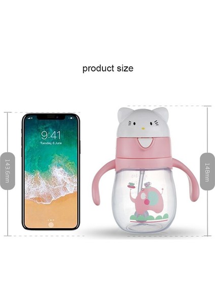 Sevimli 270ML Çocuk Yenidoğan Hasır Kupası ile Çift Kollu Bebek Besleme Öğrenme Içme Şişe Çocuk Su Sippy Bardaklar | Kupalar (Pembe)(Yurt Dışından)