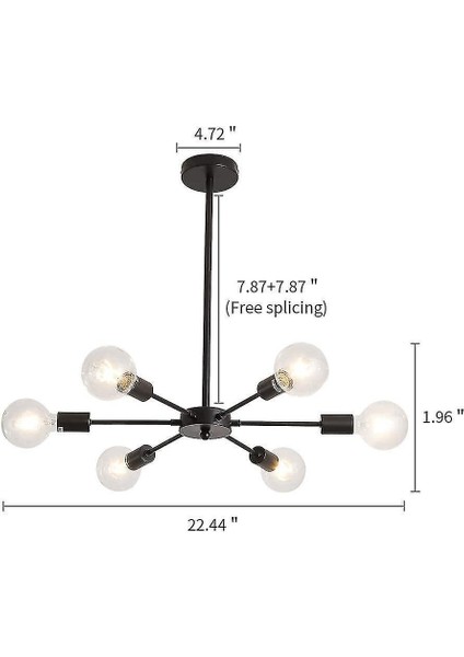 Lambalar Endüstriyel 6- Işık Ch Elier E27 Tavan Lambası Soket Siyah Kolye Işık Uydurma Asılı (Yurt Dışından)