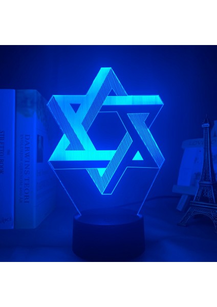 3D Optik Akrilik Gece Işık Lambası Mogen David Ev Dekorasyon İçin Renk Değişen Nightlight Hediye Kalkanı David Masa Lambası | Masa Lambaları (Yurt Dışından)