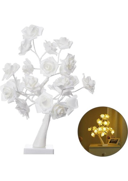 LED Beyaz Pembe Gül Çiçek Başucu Yatak Odası Gece Lambası Masa Lambası Ev Dekor Simülasyon Ağacı Noel Düğün | LED Masa Lambaları (Yurt Dışından)