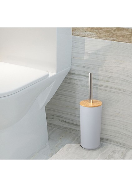 Banyo Aksesuarları Set 6 Parça Bambu Oda Seti Diş Fırçası Tutucu Sabun Dağıtıcı Tuvalet Fırçası Çöp Kutusu Banyo Temel Seti | Banyo Donanım Setleri (Gri) (Yurt Dışından)