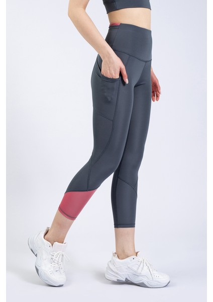 Partly Kadın Gri-Gül Kurusu Cepli Yüksek Bel Toparlayıcı, Sıkılaştırıcı Yoga Tayt 21" modelleri