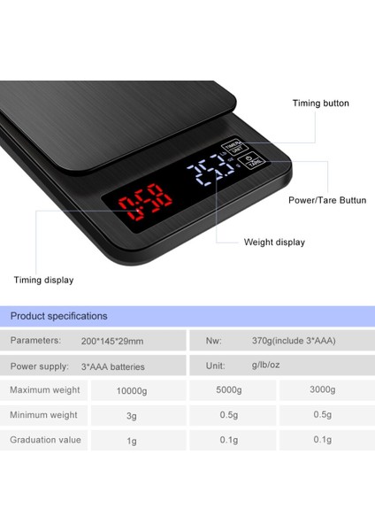 Taşınabilir Kahve Ölçeği 10 kg / 0.1g Zamanlayıcı Elektronik Dijital Mutfak Ölçeği Yüksek Hassasiyetli LCD Elektronik Ölçekler Zamanlayıcı | Tartım Terazi (Yurt Dışından)