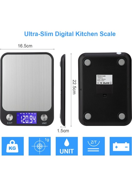 10KGX1G LCD Ekran Paslanmaz Çelik Mutfak Ölçeği Yüksek Doğru Tartım Gıda Ölçeği Pişirme Araçları Dengesi | Tartı Ölçekleri (Yurt Dışından)