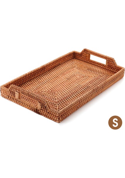 Kolu Dikdörtgen ile Rattan Servis Tepsileri El Yapımı Dokuma Tepsi Snack Plaka Rattan Dokuma Sepet Meyve Snack Ekran Tepsisi | Depolama Tepsileri (Ler) (Yurt Dışından)