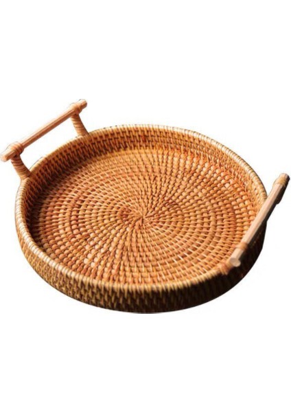 Yuvarlak Meyve Depolama Tepsi Rattan Dokuma Depolama Sepeti Ekmekler Için Snack Servis Tepsi Gıda Tabağı Masaüstü Sundries Organizatör | Depolama Tepsileri (M) (Yurt Dışından)