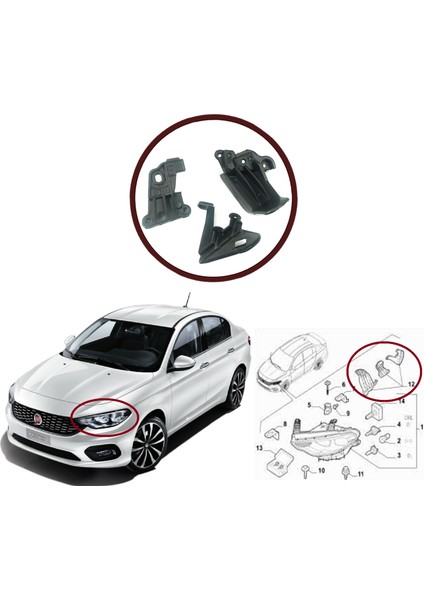Otomotiv BHL532 Fiat Egea 2015-ON Için Sol Ön Far Ayağı Tamir Takımı 50927927