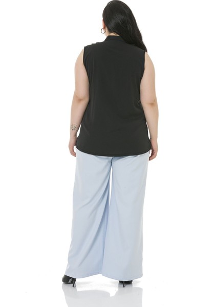 Büyük Beden Beli Yanlardan ve Arkadan Lastikli Bol Paça Double Bebe Mavi Pantolon modelleri