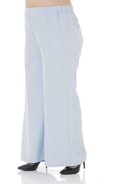 Büyük Beden Beli Yanlardan ve Arkadan Lastikli Bol Paça Double Bebe Mavi Pantolon fırsatları