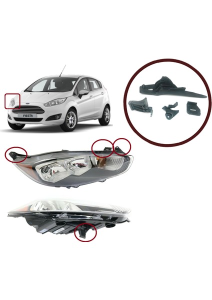 Otomotiv BHL557 Ford Fiesta 2014-2019 Için Sağ Ön Far Ayağı Tamir Takımı D2BZ13008J