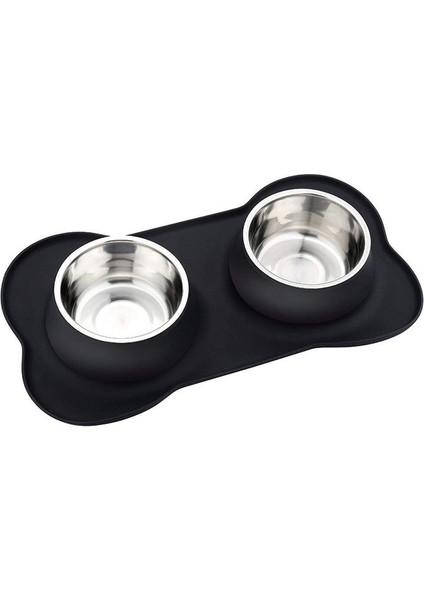 Antislip Çift Köpek Kase Silikon Mat ile Dayanıklı Paslanmaz Çelik Hayır Dökülme Pet Besleme Kase Içme Suyu Gıda Besleyici | Köpek Besleme (Yurt Dışından)