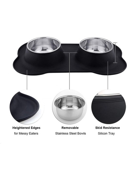 Antislip Çift Köpek Kase Silikon Mat ile Dayanıklı Paslanmaz Çelik Hayır Dökülme Pet Besleme Kase Içme Suyu Gıda Besleyici | Köpek Besleme (Yurt Dışından) fiyatları