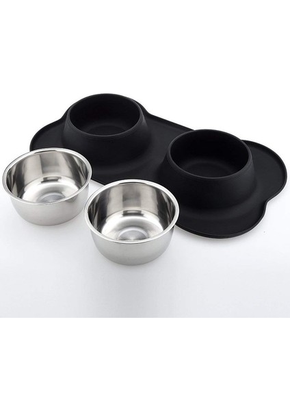 Antislip Çift Köpek Kase Silikon Mat ile Dayanıklı Paslanmaz Çelik Hayır Dökülme Pet Besleme Kase Içme Suyu Gıda Besleyici | Köpek Besleme (Yurt Dışından) fırsatları