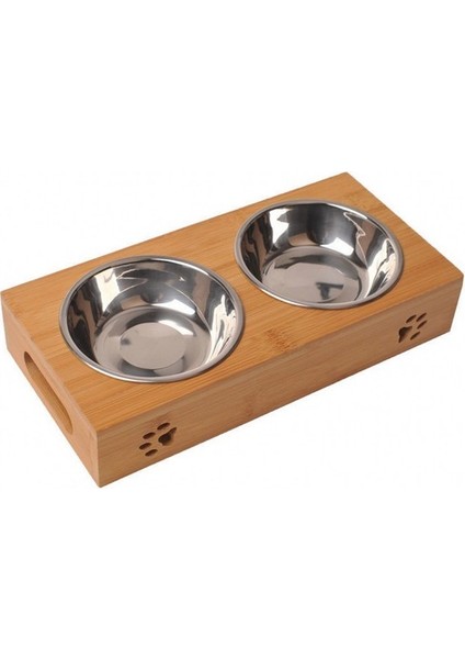 Kedi Köpek Besleyiciler Kaseler Bambu Sofra Paslanmaz Çelik Pet Gıda Su Kase Anti Skid Köpek Kaseler Pet Malzemeleri | Köpek Beslemesi (Yurt Dışından)