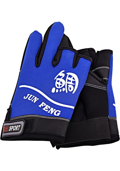 3-Parmak Kesim Açık Rüzgar Geçirmez Kaymaz Balıkçılık Bisiklet Eldivenleri Mavi (Yurt Dışından)