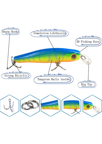 5 Adet 5 Szies Balıkçılık Cazibesi Minnow Profesyonel Yemler Crankbaits + Bağlayıcı (Yurt Dışından)