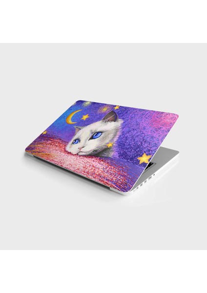 Laptop Sticker Bilgisayar Notebook Pc Kaplama Etiketi Beyaz Kedi Çizim