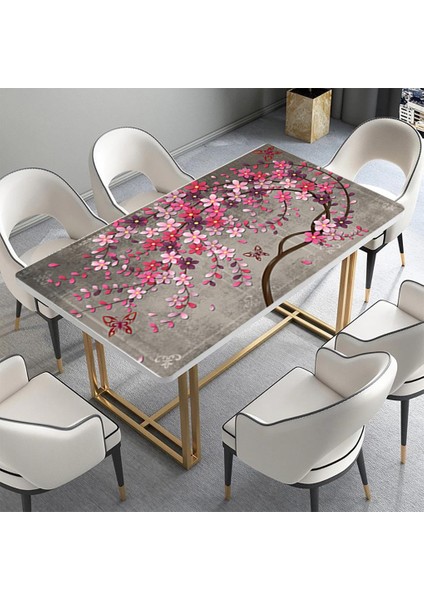 Masa Kaplama Folyosu Mobilya Masa Kaplama Folyoları 3D Ağaç Mor Çiçek