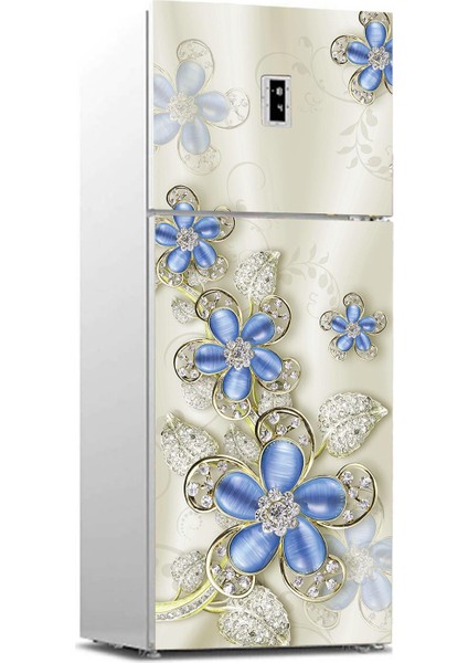 Buzdolabı Sticker Kaplama Dolap Kaplama Etiketi Mavi Çiçek Elmas