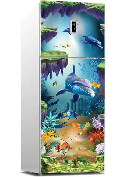 Buzdolabı Sticker Kaplama Dolap Kaplama Etiketi Okyanus Balıklar