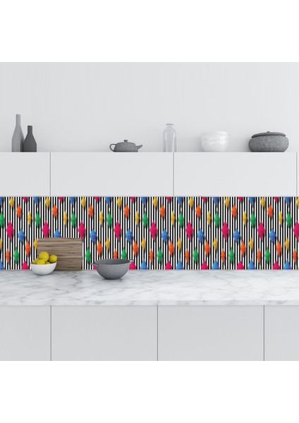 Mutfak Tezgah Arası Folyo Fayans Kaplama Folyosu Renkli Elmaslar 60X300 cm