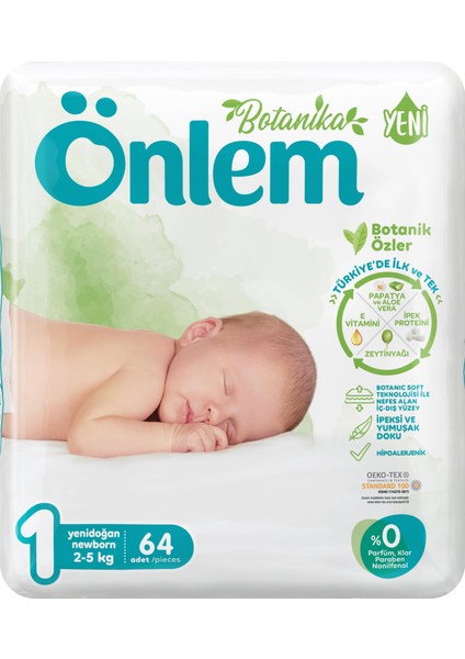 Botanika Bebek Bezi Ikili Jumbo Paket 1 Beden Newborn 64 Adet (2 - 5 kg)