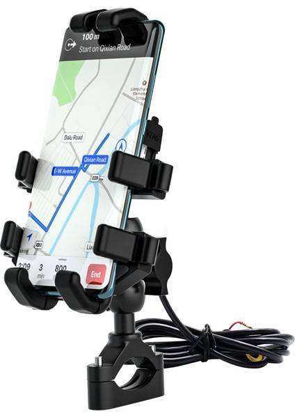 CS-1098A1 Motosiklet Alüminyum Alaşım Sekiz Çene Cep Telefonu Şarj Tutucu (Siyah)(Yurt Dışından) fiyatları