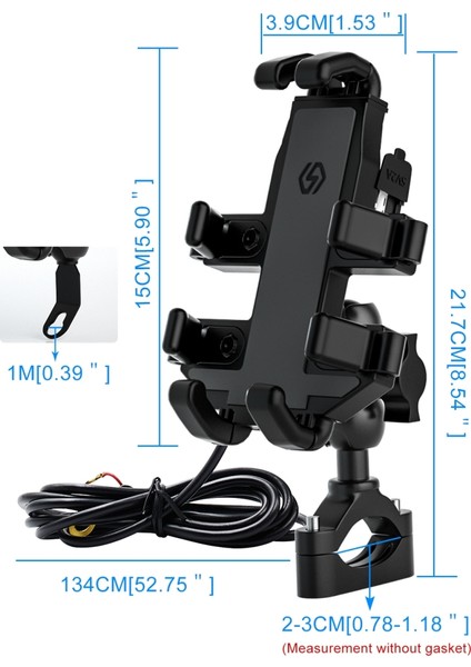 CS-1098A1 Motosiklet Alüminyum Alaşım Sekiz Çene Cep Telefonu Şarj Tutucu (Siyah)(Yurt Dışından) fırsatları
