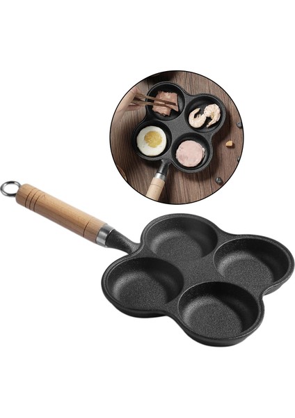 4 Delik Omlet Pan Burger Yumurta Jambon Gözleme Makinesi Ahşap Kolu Kızartma Pot Pan (Yurt Dışından)