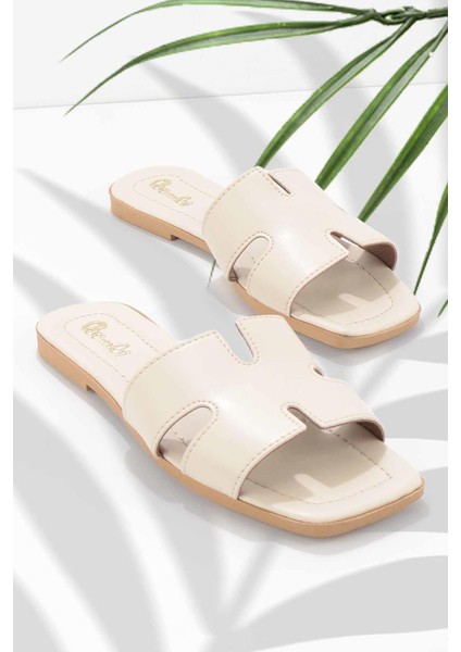 Bej Kadın Terlik Yüksek Topuklu Rahat Tasarım