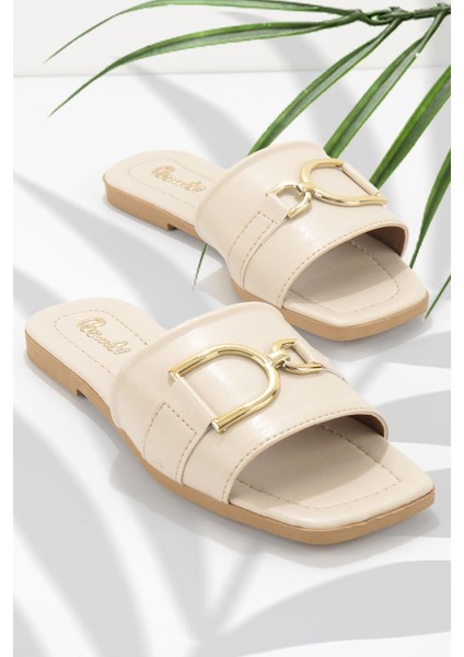 Bej Kadın Terlik Yüksek Topuklu Konforlu Tasarım Günlük ve Özel Kullanım İçin