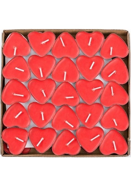 Tea Light Mum Kırmızı Kalpli 100'LÜ Mum