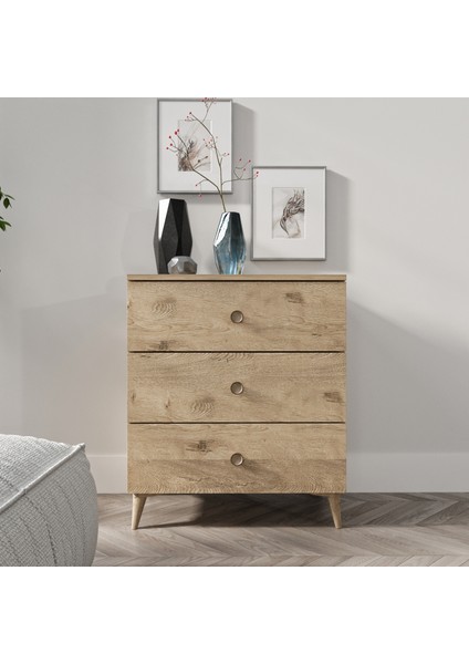 Gardenya 3 Çekmeceli Meşe Şifonyer - Tamamı 1. Kalite Mdf