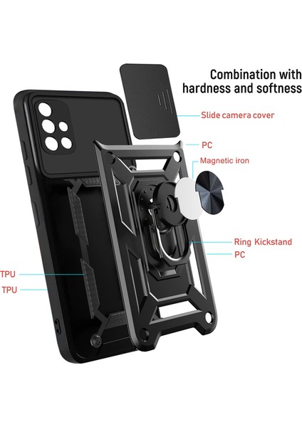 Samsung Galaxy A73 5g Kılıf Lens Sürgülü Yüzüklü Tank Silikon Pars modelleri
