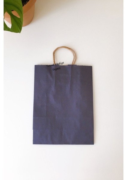 Naturel Büküm Saplı Lacivert Karton Çanta 5 Adet 18X8X24