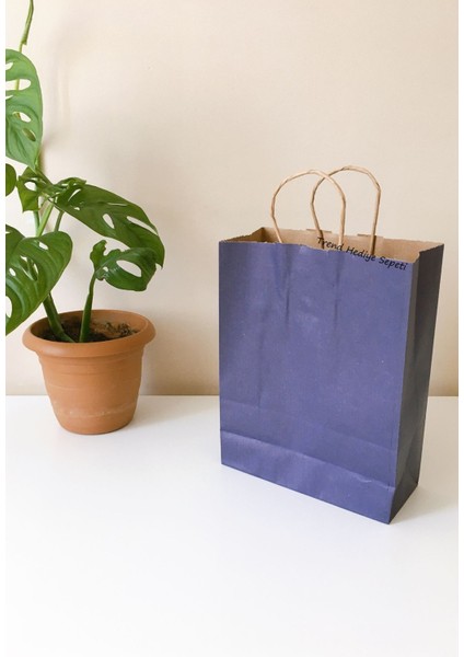 Naturel Büküm Saplı Lacivert Karton Çanta 5 Adet 18X8X24 fiyatları