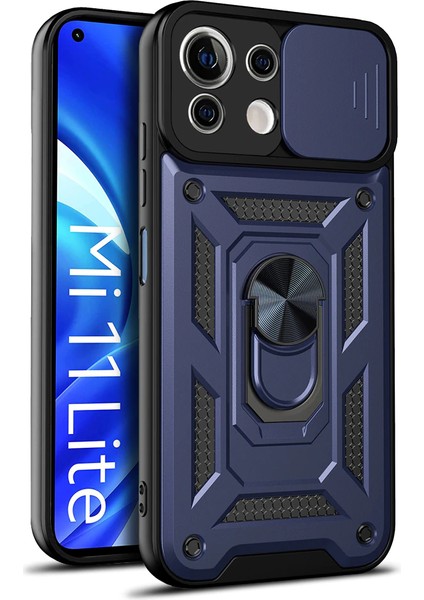 Xiaomi Mi 11 Lite Kılıf Lens Sürgülü Yüzüklü Tank Silikon Pars