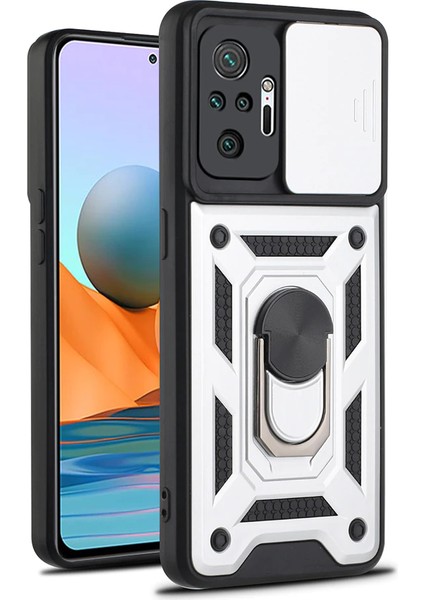 Xiaomi Redmi Note 10 Pro Kılıf Lens Sürgülü Yüzüklü Tank Silikon Pars