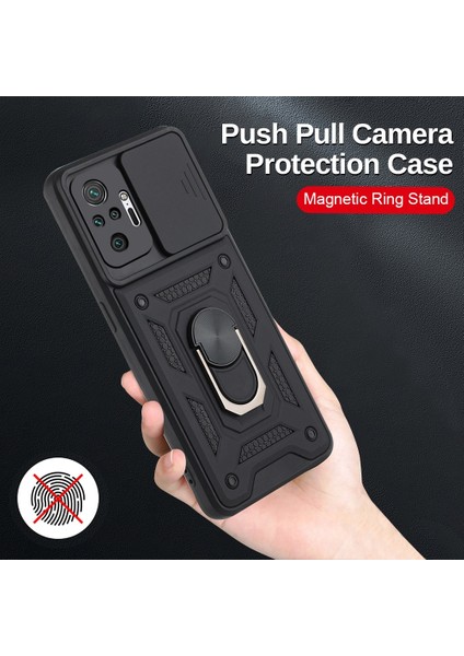 Xiaomi Redmi Note 10 Pro Kılıf Lens Sürgülü Yüzüklü Tank Silikon Pars