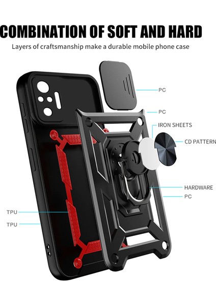 Xiaomi Redmi Note 10 Pro Kılıf Lens Sürgülü Yüzüklü Tank Silikon Pars