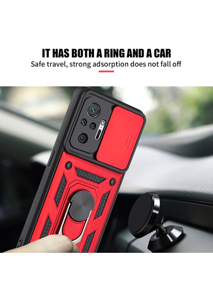 Xiaomi Redmi Note 10 Pro Kılıf Lens Sürgülü Yüzüklü Tank Silikon Pars