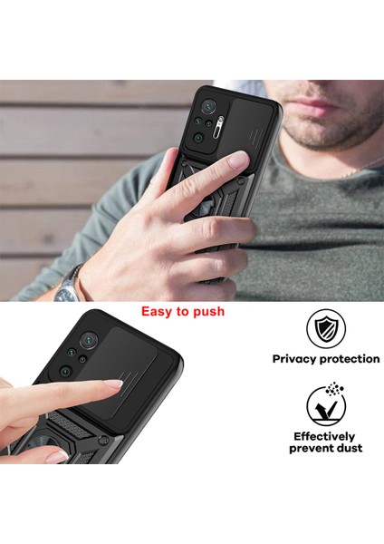 Xiaomi Redmi Note 10 Pro Kılıf Lens Sürgülü Yüzüklü Tank Silikon Pars