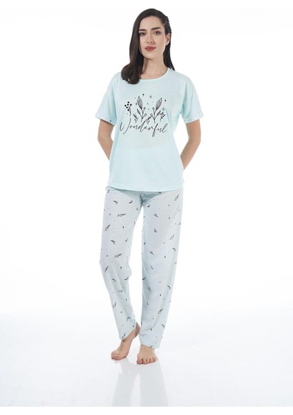 22124 Kadın Çiçek Desenli Kısa Kollu Viskon Pijama Takımı