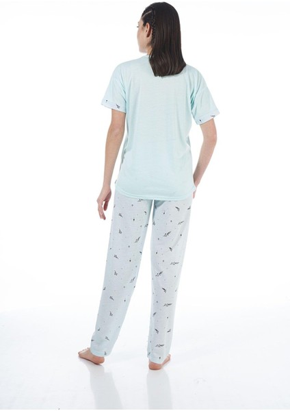 22124 Kadın Çiçek Desenli Kısa Kollu Viskon Pijama Takımı modelleri
