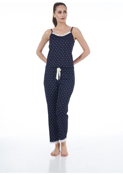 22103 Kadın Puantiyeli Askılı Viskon Pijama Takımı