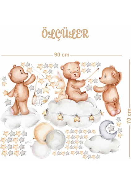 Sevimli Ayıcıkların Yıldız Toplama Oyunu Çocuk Odası Duvar Sticker