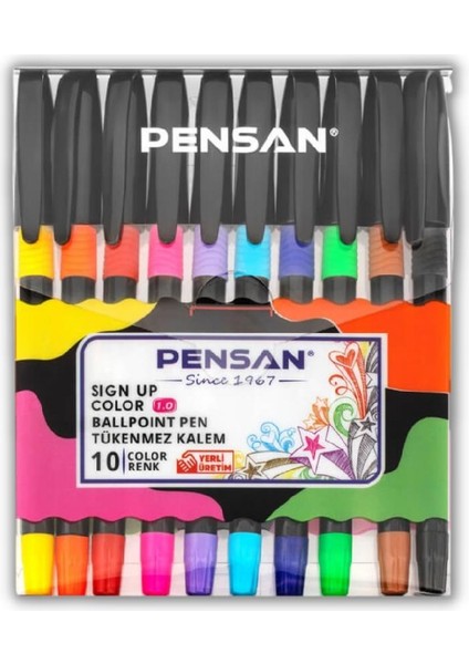 Renkli Tükenmez Kalem 10 Renk Sing Up Color 1 Paket Pensan Tükenmez Kalem Renkli