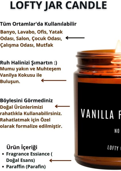 Relaxation Siyah Etiket Amber Kavanoz Mum Dekor Aromaterapi Rahatlatıcı Vanilya Kokusu 210 gr